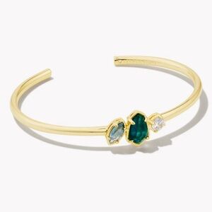 Alexandria Gold Cuff Bracelet in Teal Green Mix